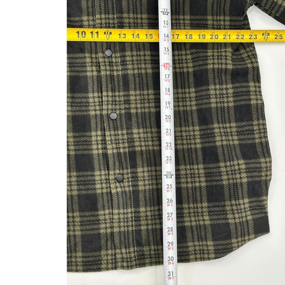 Volcom Mens XL Plaid Fleece Shirt Jacket Olive Green Black Snap Front A1602002 - Picture 7 of 10